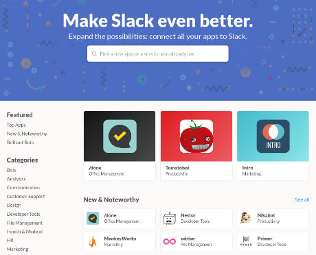 Slack té moltes aplicacions disponibles per integrar